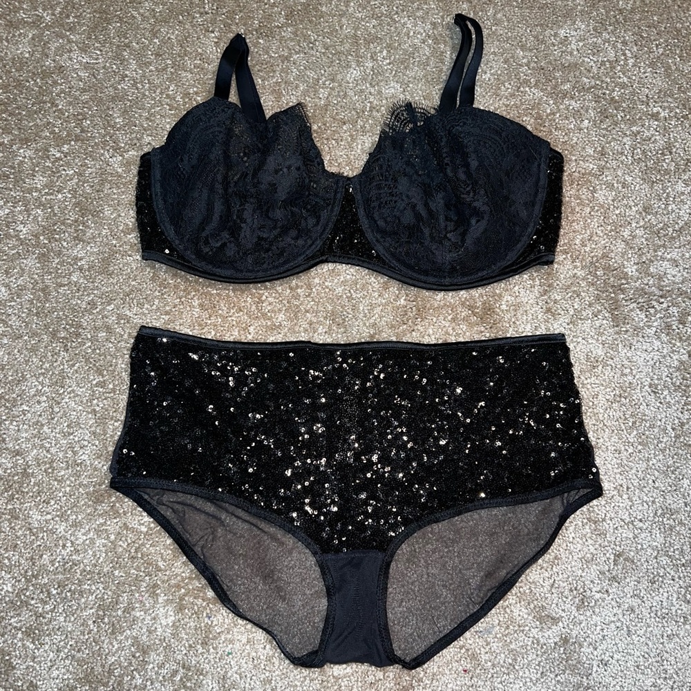 Stunning Unlined Lace and Sequin Bra and Panty Set BOGO-READ DESCRIPTION